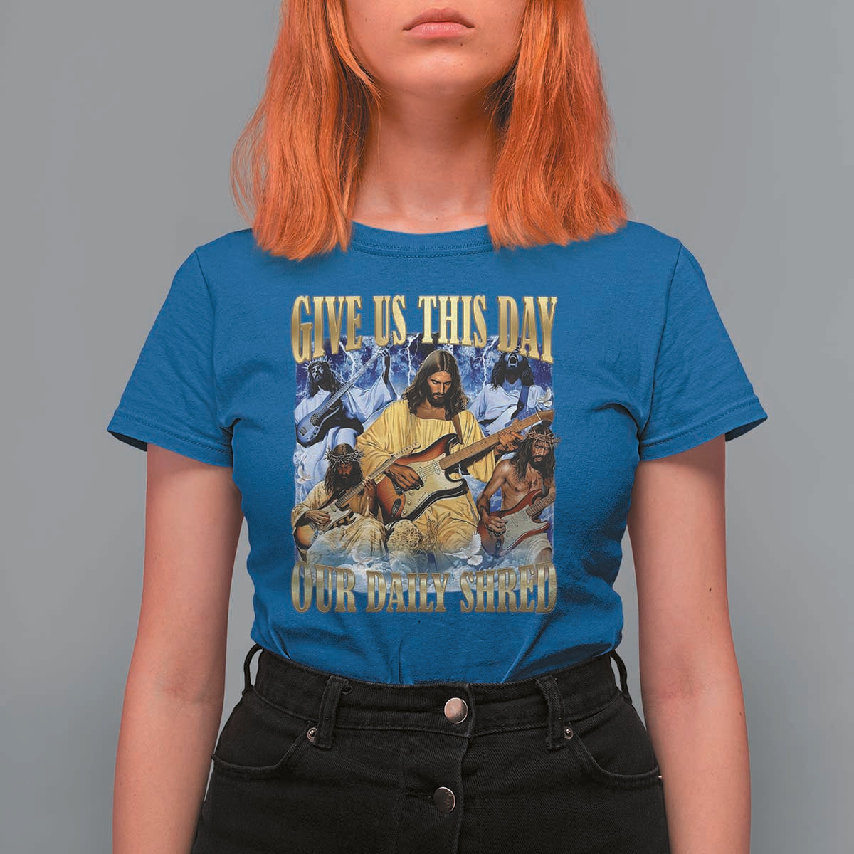 Give Us This Day Our Daily Shred Funny Christian Jesus Rock T Shirt For Women Faith Humor Music Lover Inspired Gift