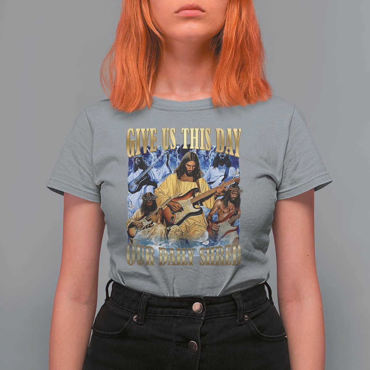 Give Us This Day Our Daily Shred Funny Christian Jesus Rock T Shirt For Women Faith Humor Music Lover Inspired Gift