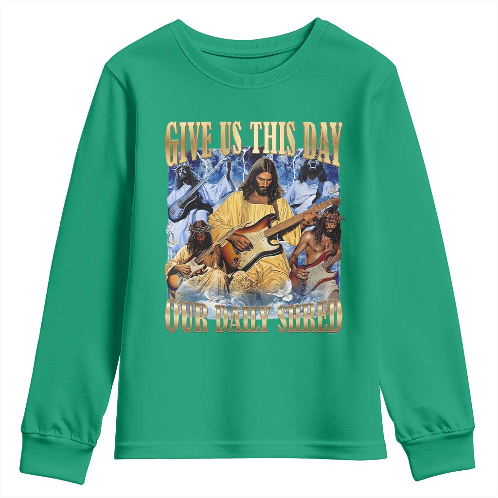 Give Us This Day Our Daily Shred Funny Christian Jesus Rock Youth Sweatshirt Faith Humor Music Lover Inspired Gift