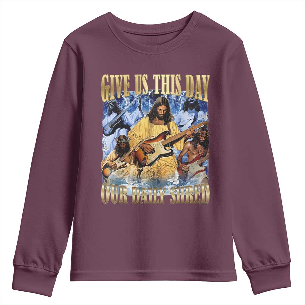Give Us This Day Our Daily Shred Funny Christian Jesus Rock Youth Sweatshirt Faith Humor Music Lover Inspired Gift