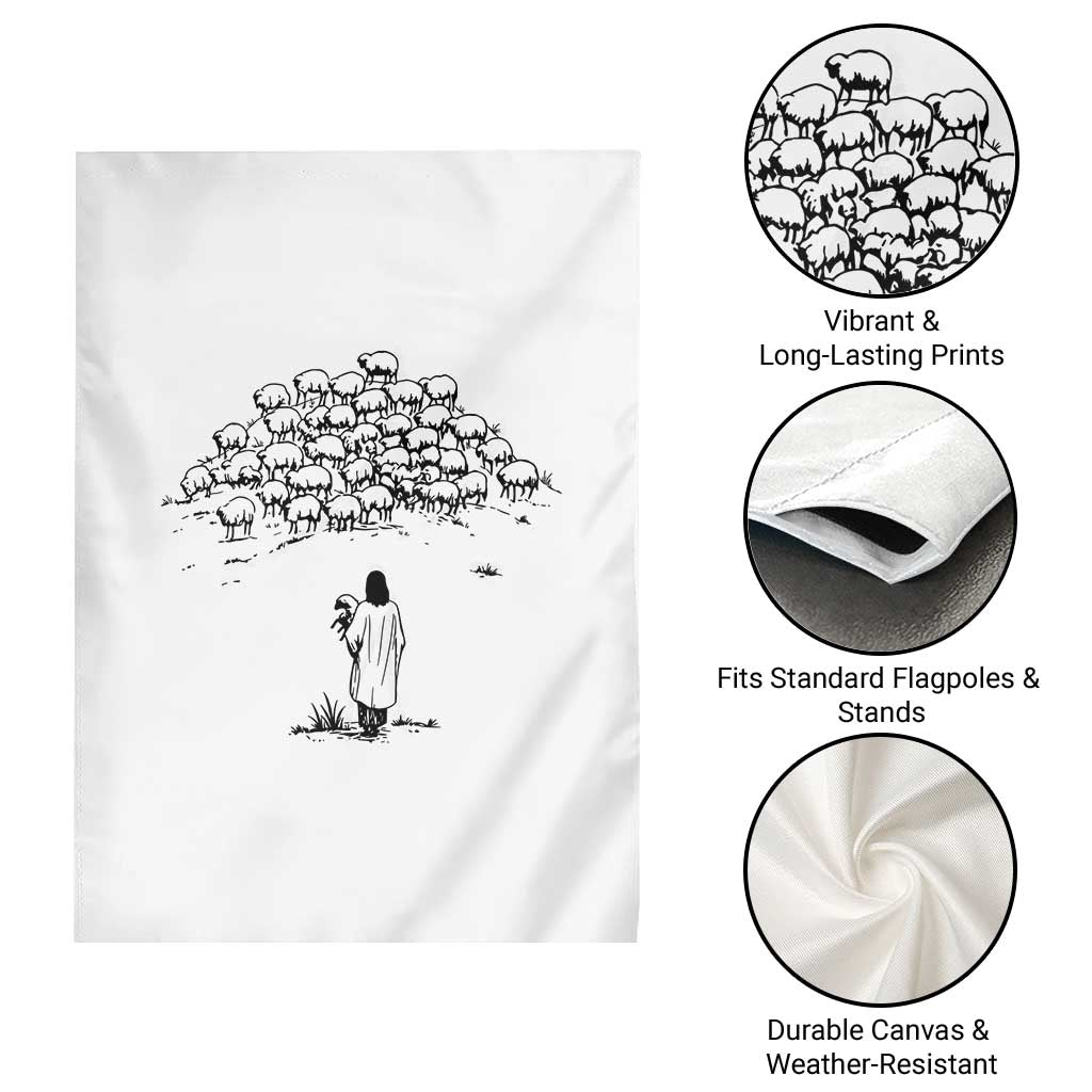 Jesus The Good Shepherd Minimalist Christian Garden Flag Sheep Flock Faith Spiritual Inspirational Gift