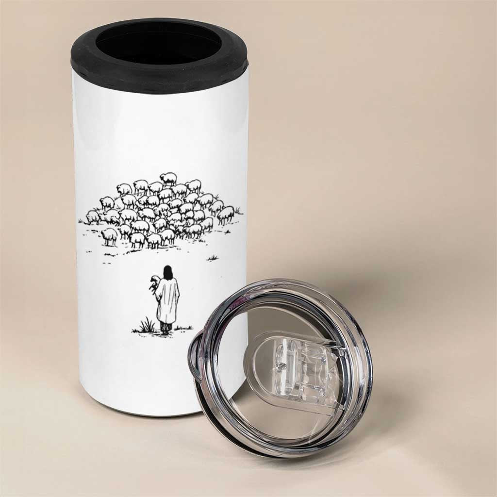 Jesus The Good Shepherd Minimalist Christian 4 in 1 Can Cooler Tumbler Sheep Flock Faith Spiritual Inspirational Gift