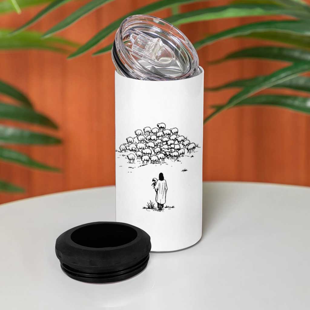 Jesus The Good Shepherd Minimalist Christian 4 in 1 Can Cooler Tumbler Sheep Flock Faith Spiritual Inspirational Gift