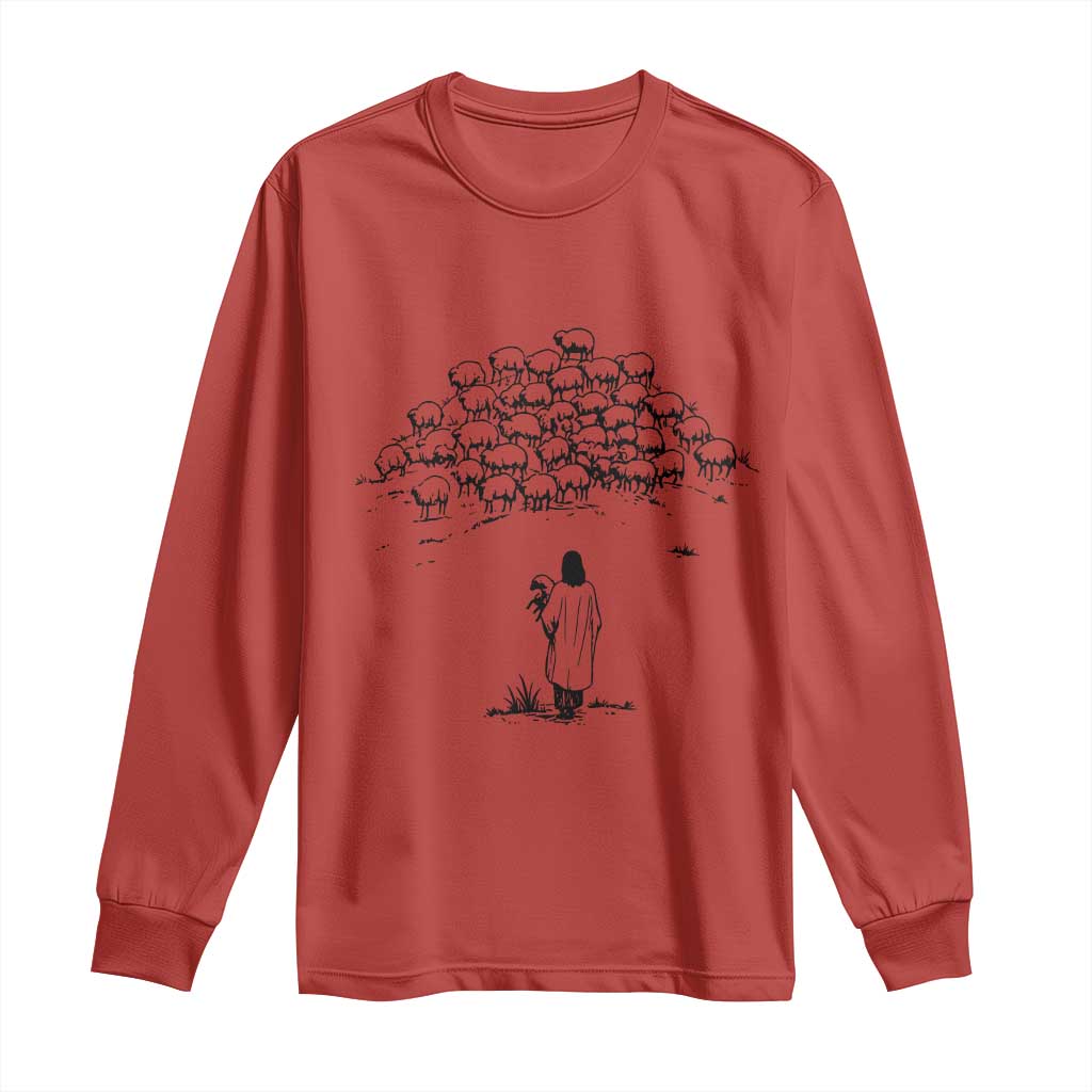 Jesus The Good Shepherd Minimalist Christian Long Sleeve Shirt Sheep Flock Faith Spiritual Inspirational Gift