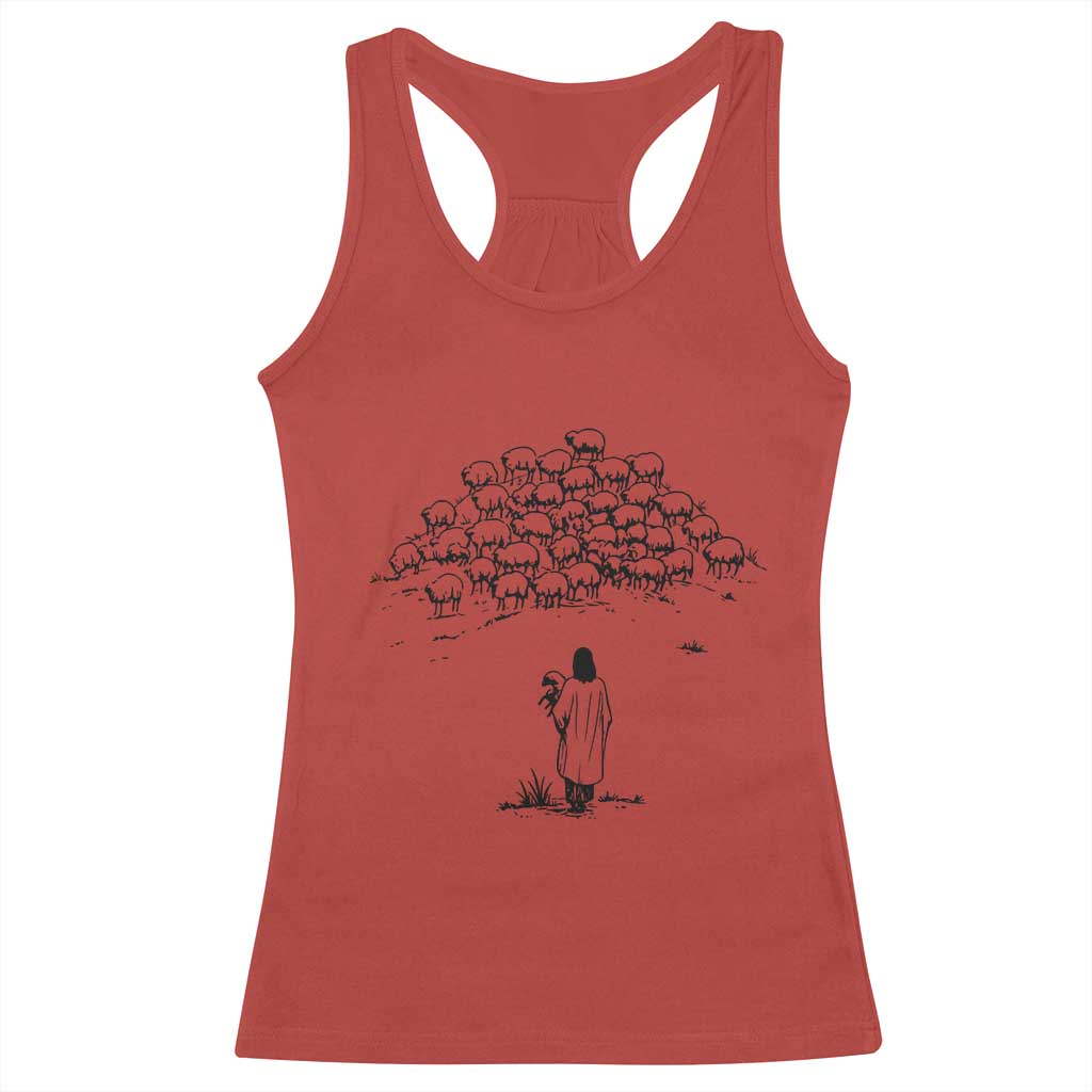 Jesus The Good Shepherd Minimalist Christian Racerback Tank Top Sheep Flock Faith Spiritual Inspirational Gift