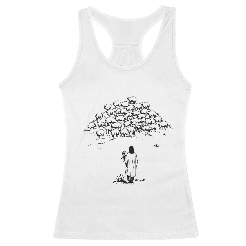 Jesus The Good Shepherd Minimalist Christian Racerback Tank Top Sheep Flock Faith Spiritual Inspirational Gift