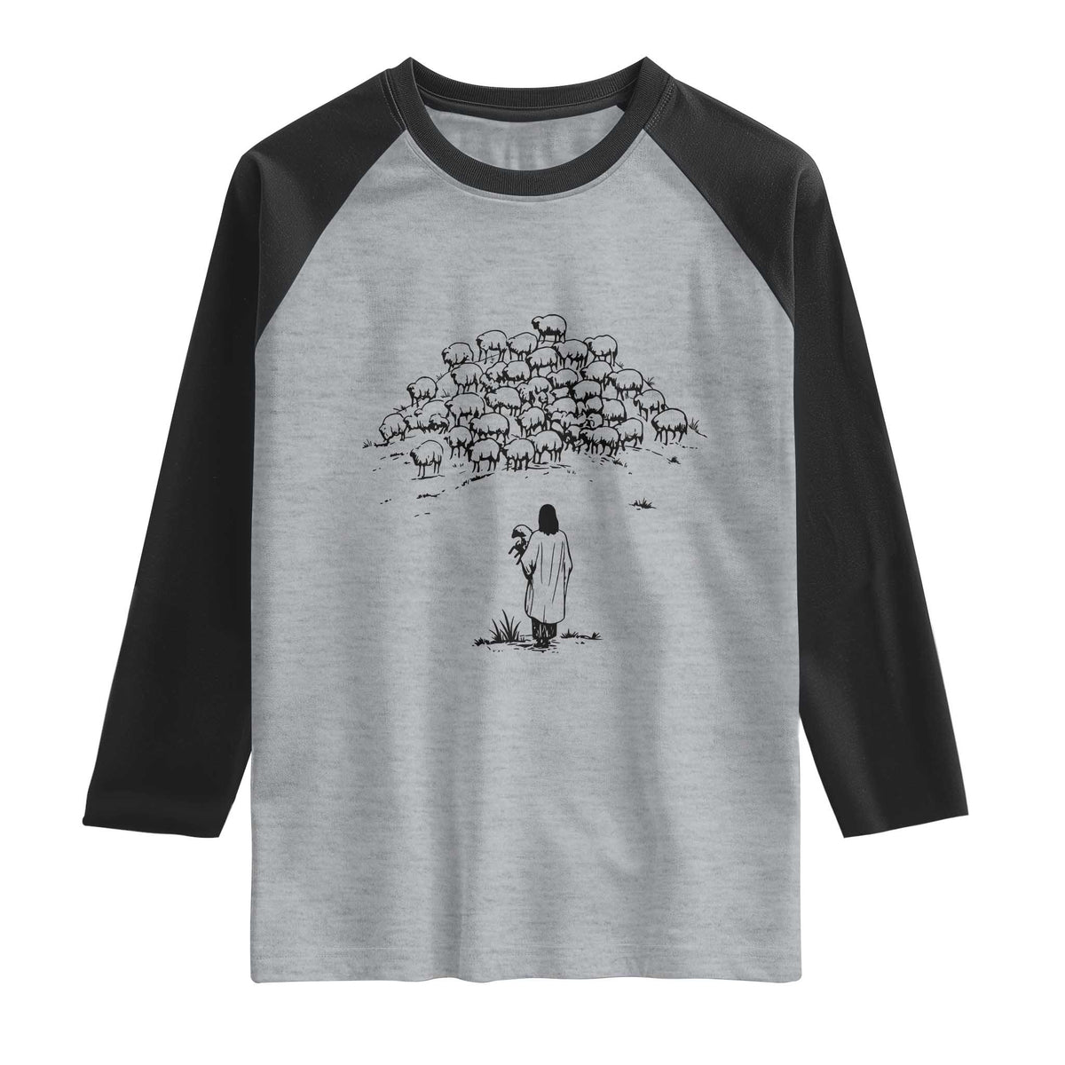 Jesus The Good Shepherd Minimalist Christian Raglan Shirt Sheep Flock Faith Spiritual Inspirational Gift