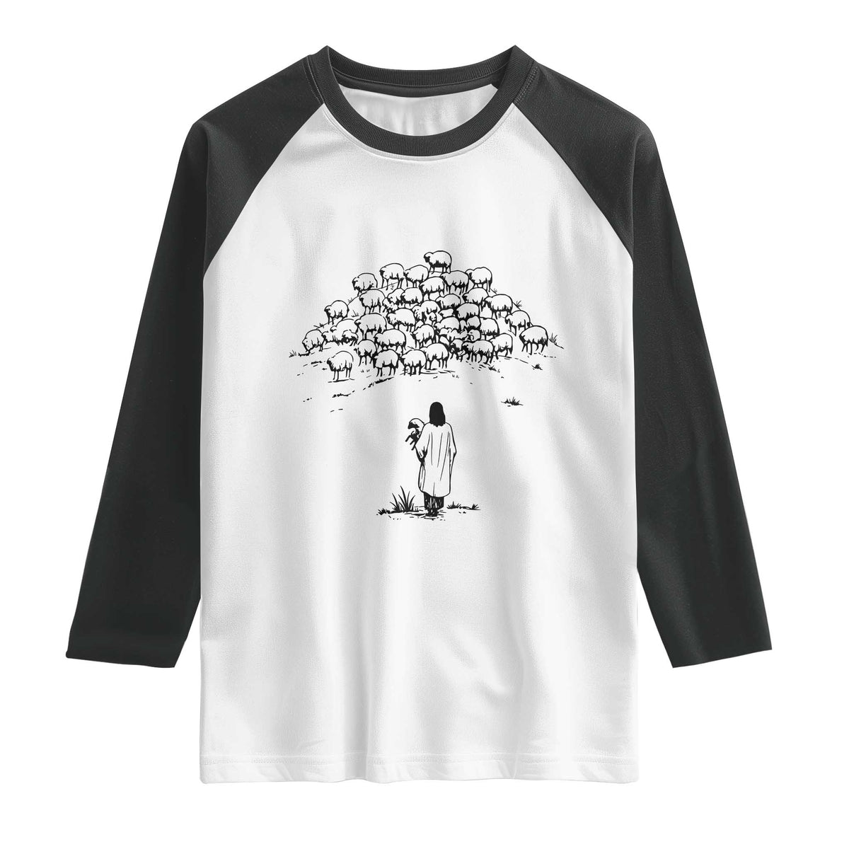 Jesus The Good Shepherd Minimalist Christian Raglan Shirt Sheep Flock Faith Spiritual Inspirational Gift