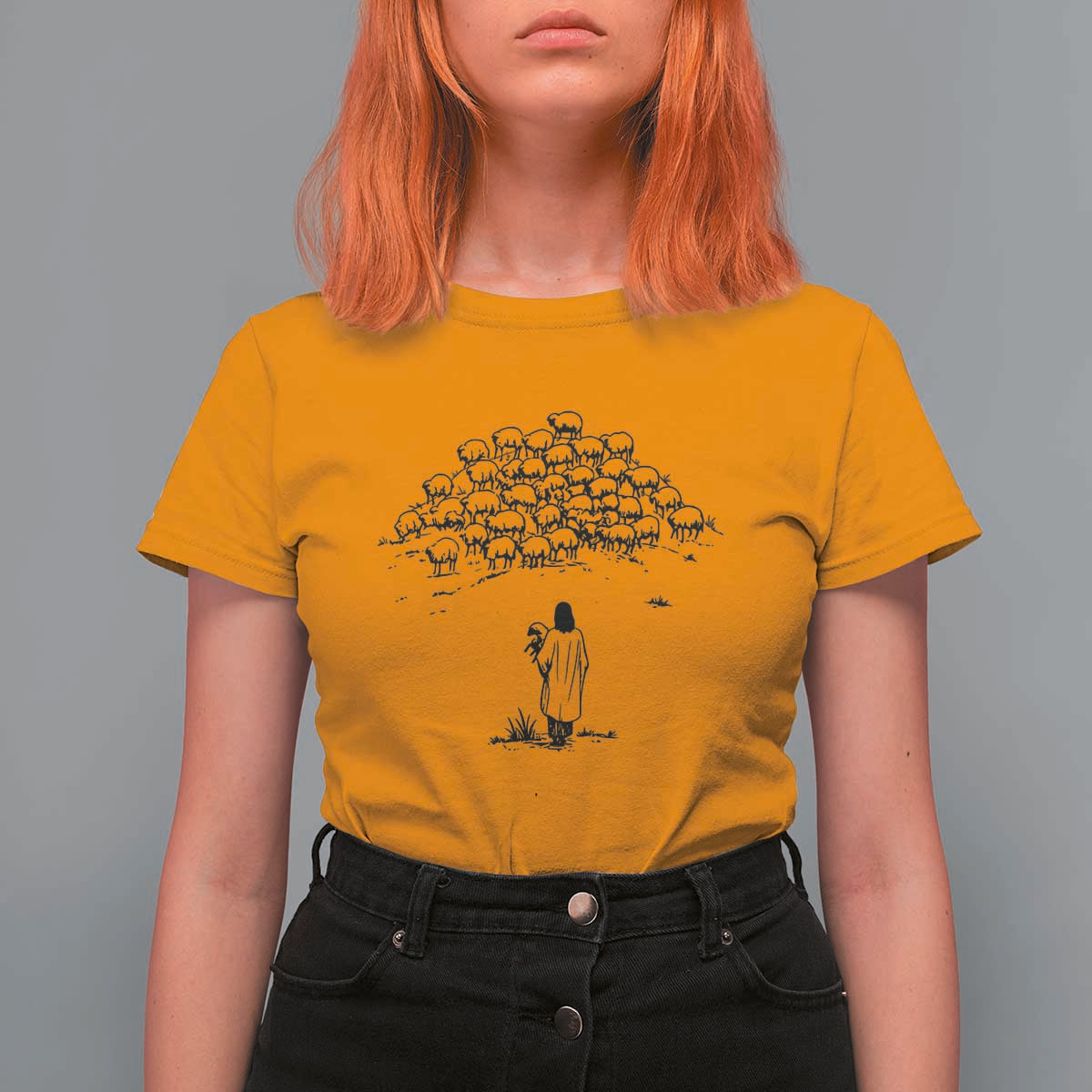 Jesus The Good Shepherd Minimalist Christian T Shirt For Women Sheep Flock Faith Spiritual Inspirational Gift