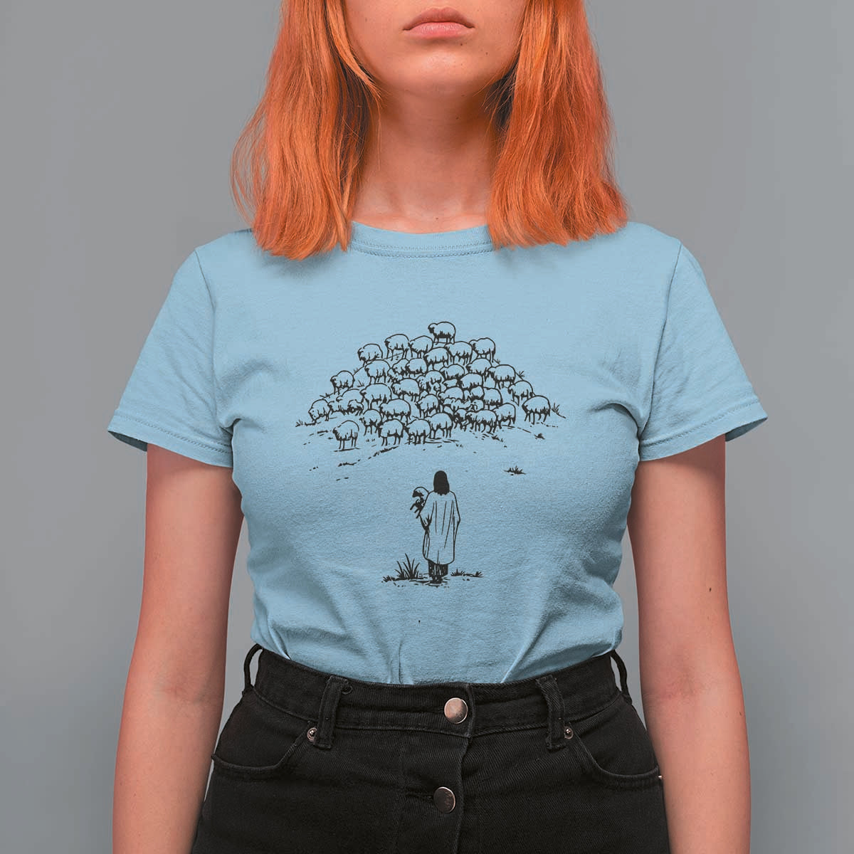 Jesus The Good Shepherd Minimalist Christian T Shirt For Women Sheep Flock Faith Spiritual Inspirational Gift