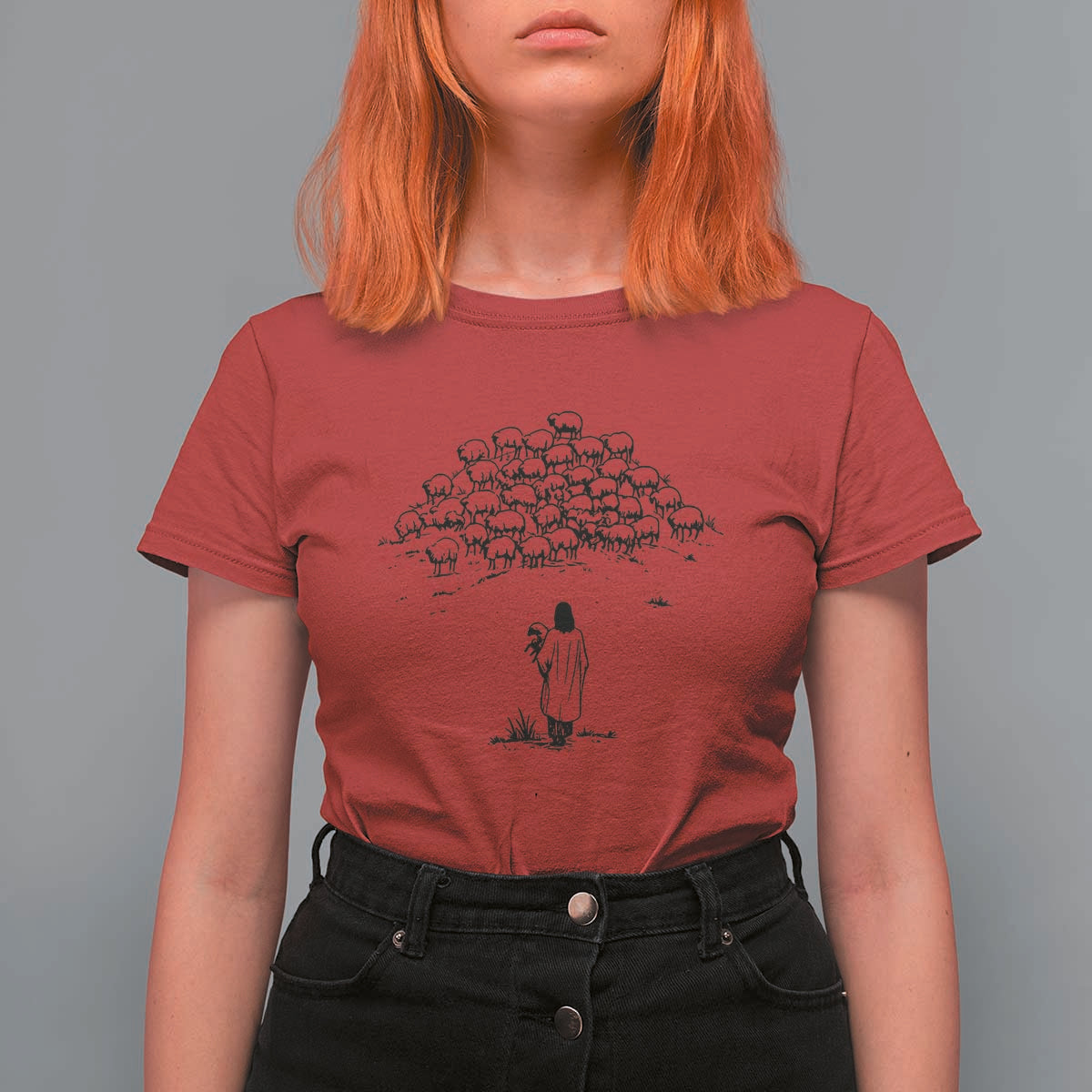 Jesus The Good Shepherd Minimalist Christian T Shirt For Women Sheep Flock Faith Spiritual Inspirational Gift