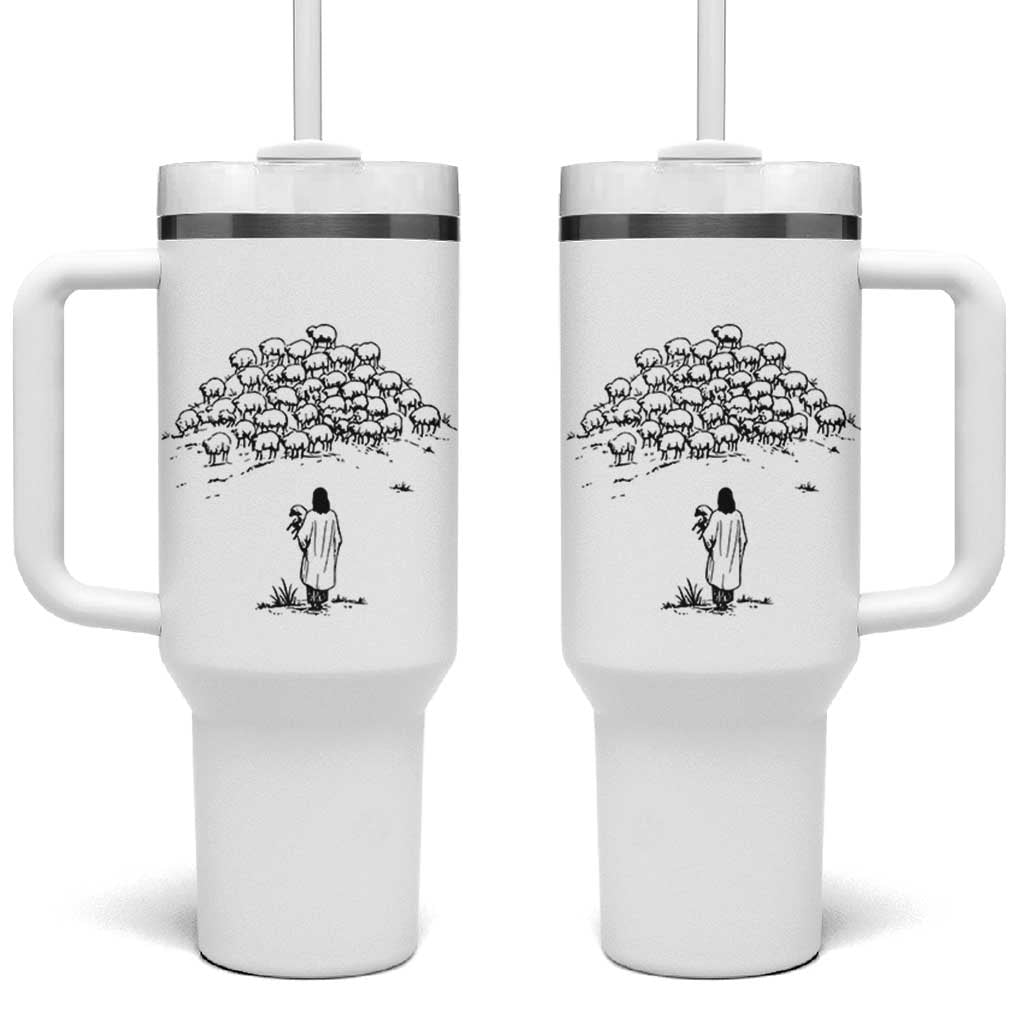 Jesus The Good Shepherd Minimalist Christian Tumbler With Handle Sheep Flock Faith Spiritual Inspirational Gift
