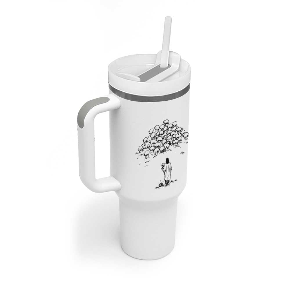 Jesus The Good Shepherd Minimalist Christian Tumbler With Handle Sheep Flock Faith Spiritual Inspirational Gift