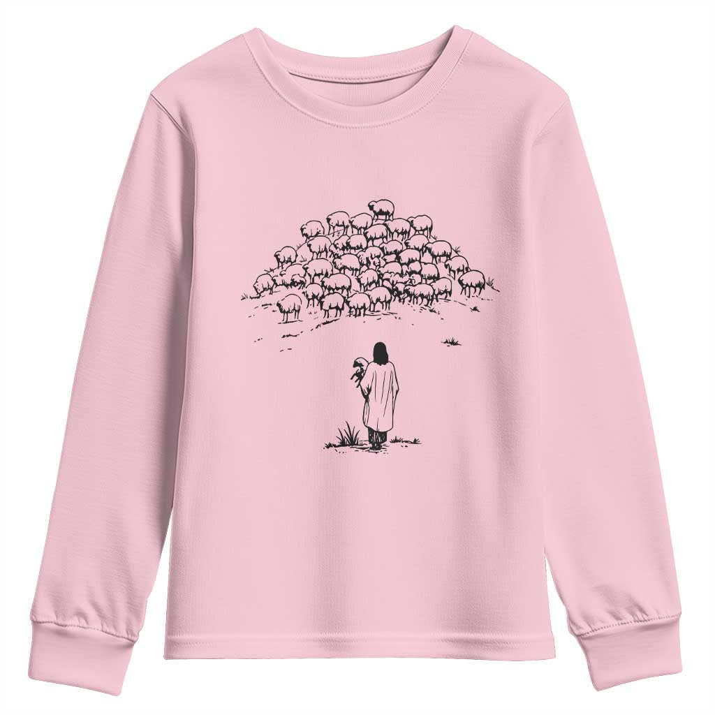 Jesus The Good Shepherd Minimalist Christian Youth Sweatshirt Sheep Flock Faith Spiritual Inspirational Gift
