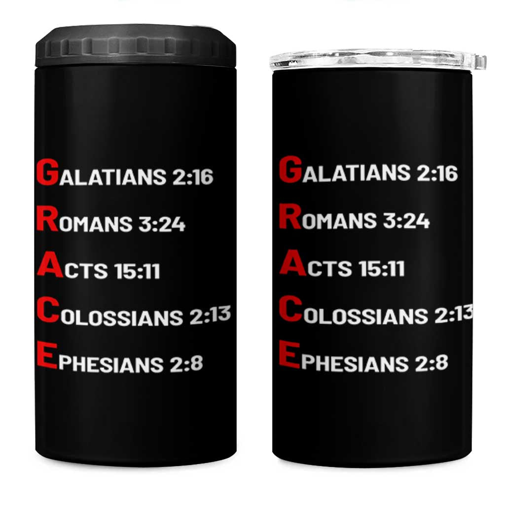 GRACE Christian Scripture Acronym 4 in 1 Can Cooler Tumbler Bible Verses Galatians Romans Acts Colossians Ephesians Faith Message Gift