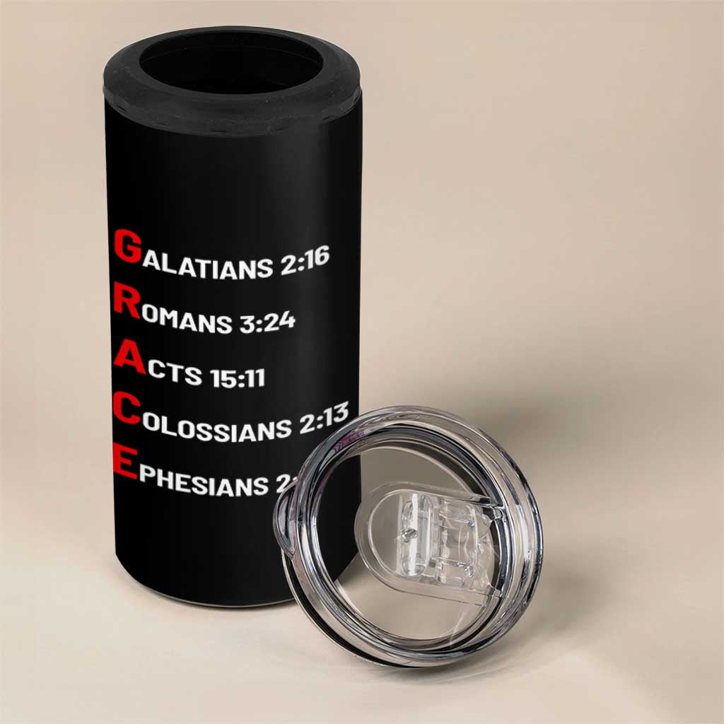 GRACE Christian Scripture Acronym 4 in 1 Can Cooler Tumbler Bible Verses Galatians Romans Acts Colossians Ephesians Faith Message Gift