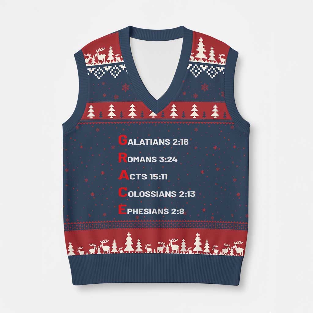 GRACE Christian Scripture Acronym V-Neck Knit Sweater Vest Bible Verses Galatians Romans Acts Colossians Ephesians Faith Message Gift