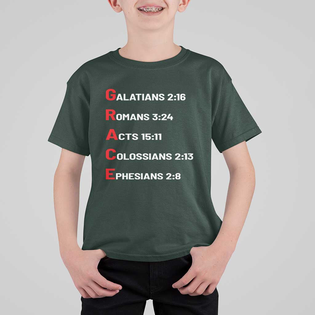 GRACE Christian Scripture Acronym T Shirt For Kid Bible Verses Galatians Romans Acts Colossians Ephesians Faith Message Gift