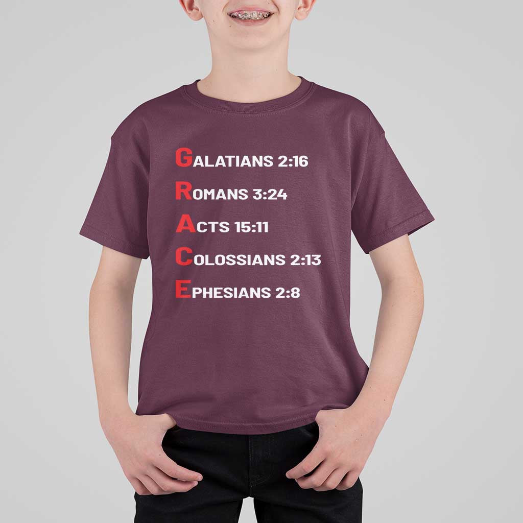GRACE Christian Scripture Acronym T Shirt For Kid Bible Verses Galatians Romans Acts Colossians Ephesians Faith Message Gift