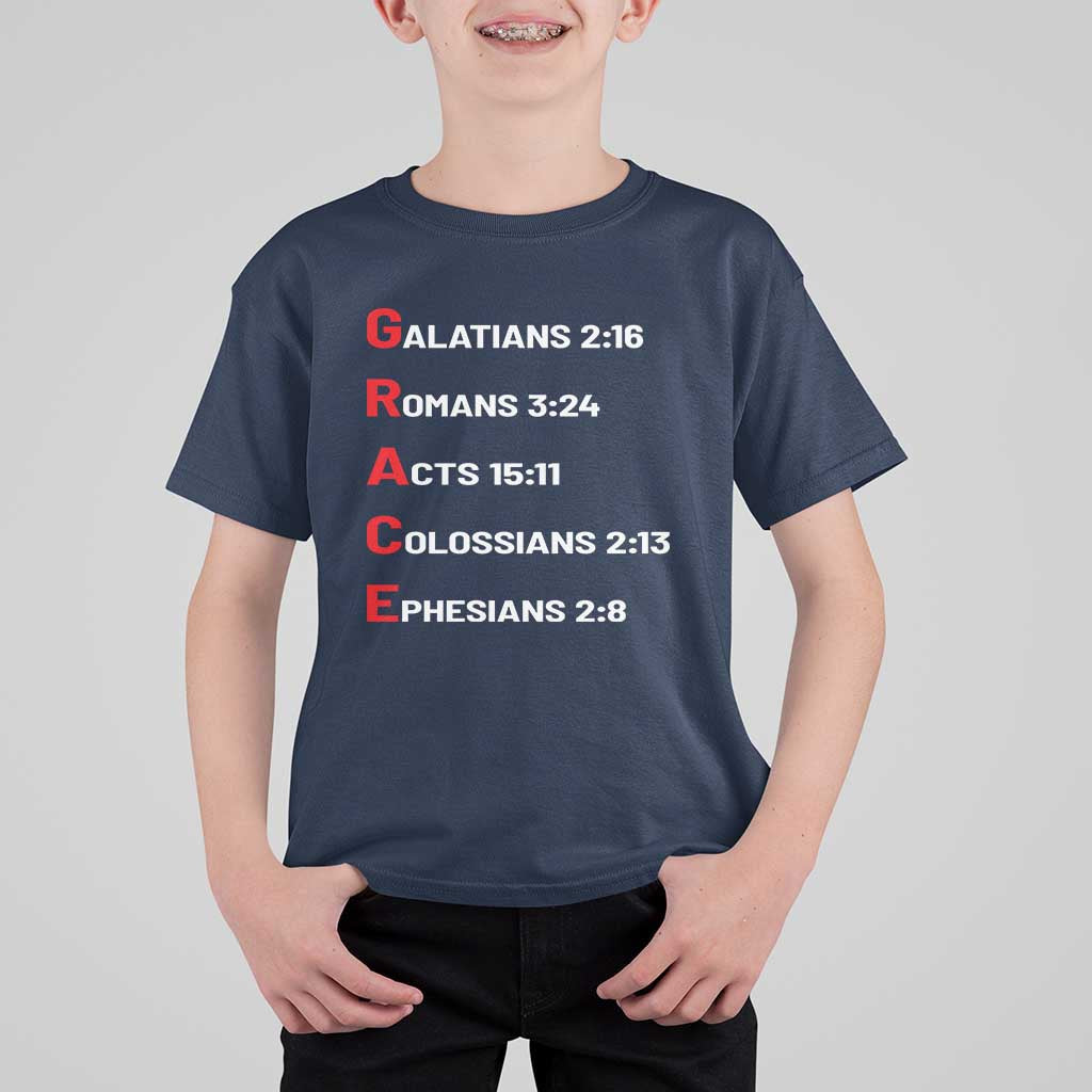 GRACE Christian Scripture Acronym T Shirt For Kid Bible Verses Galatians Romans Acts Colossians Ephesians Faith Message Gift