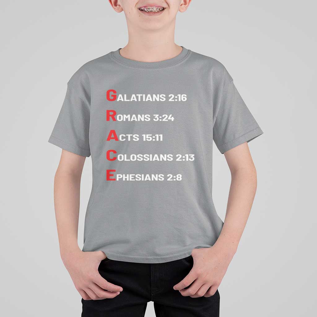 GRACE Christian Scripture Acronym T Shirt For Kid Bible Verses Galatians Romans Acts Colossians Ephesians Faith Message Gift