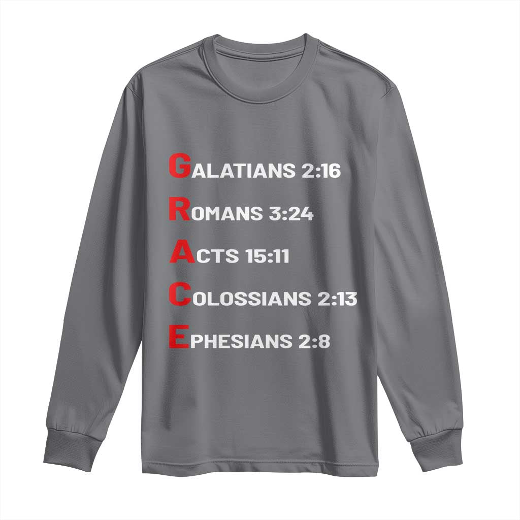 GRACE Christian Scripture Acronym Long Sleeve Shirt Bible Verses Galatians Romans Acts Colossians Ephesians Faith Message Gift