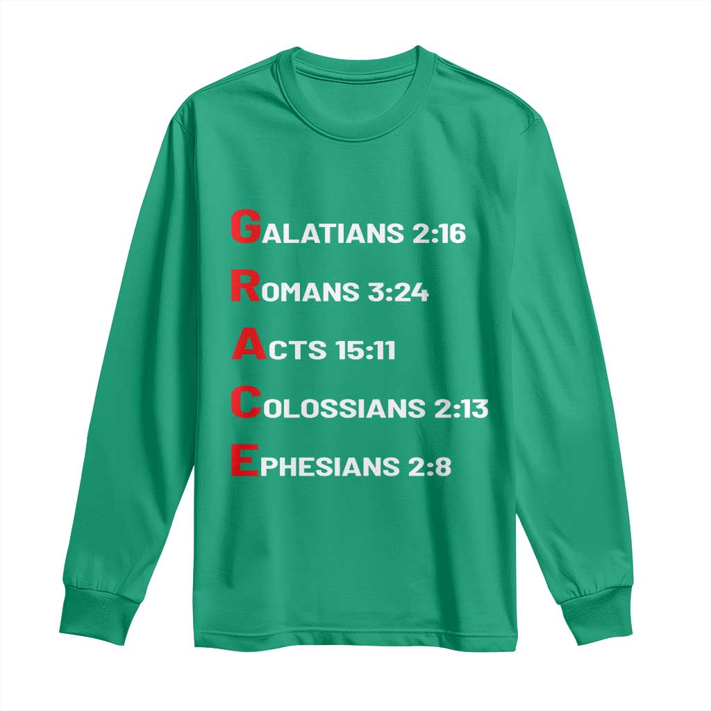 GRACE Christian Scripture Acronym Long Sleeve Shirt Bible Verses Galatians Romans Acts Colossians Ephesians Faith Message Gift