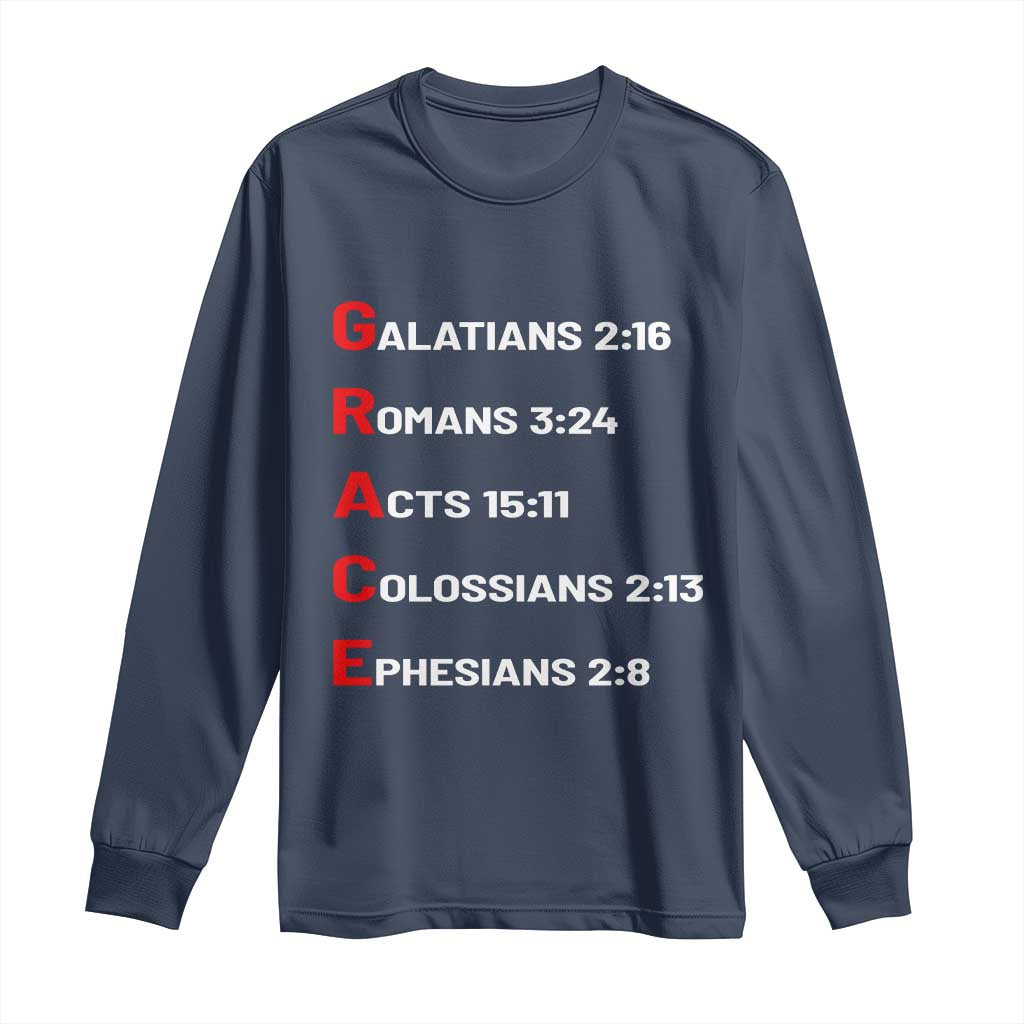 GRACE Christian Scripture Acronym Long Sleeve Shirt Bible Verses Galatians Romans Acts Colossians Ephesians Faith Message Gift