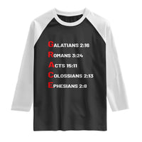 GRACE Christian Scripture Acronym Raglan Shirt Bible Verses Galatians Romans Acts Colossians Ephesians Faith Message Gift