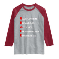 GRACE Christian Scripture Acronym Raglan Shirt Bible Verses Galatians Romans Acts Colossians Ephesians Faith Message Gift