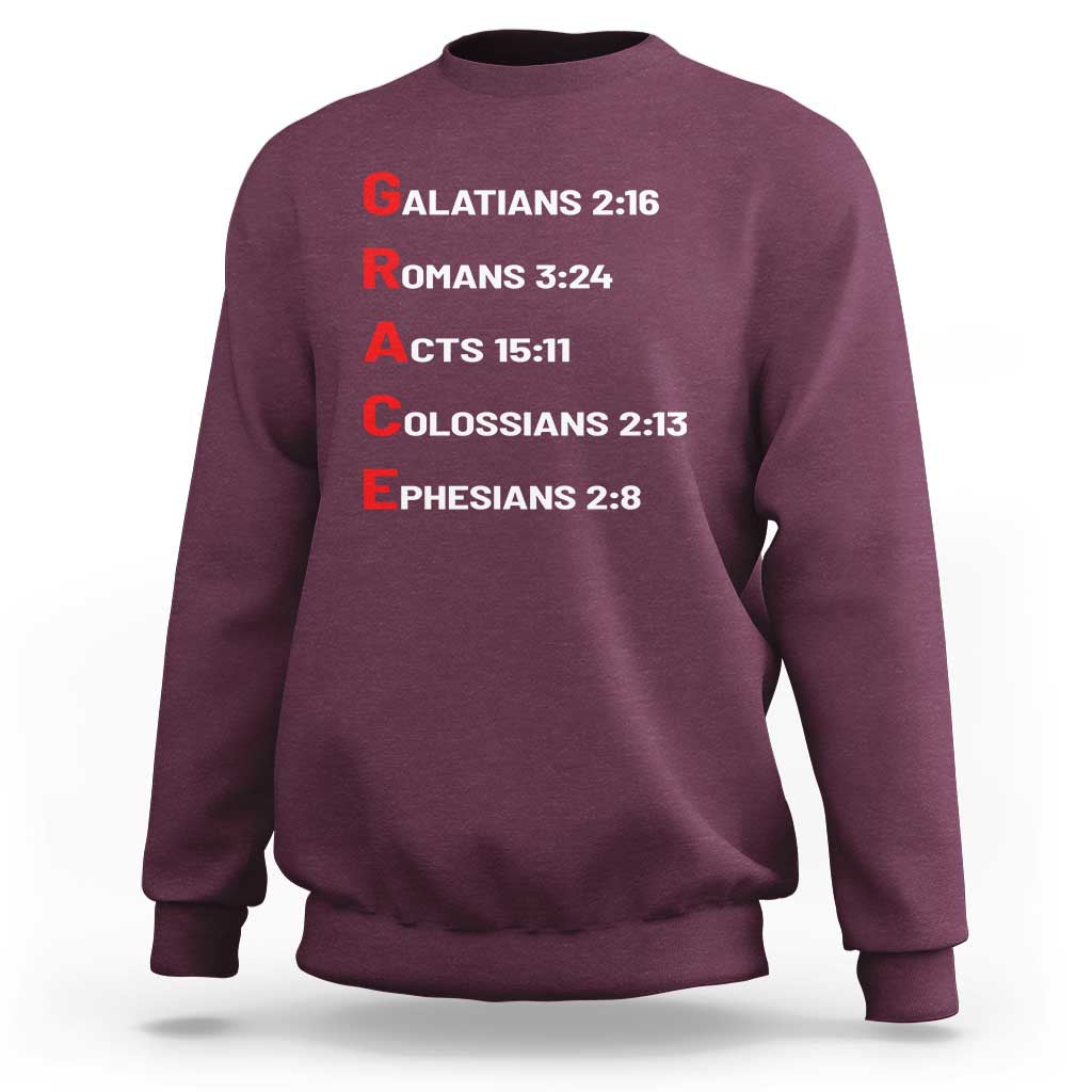GRACE Christian Scripture Acronym Sweatshirt Bible Verses Galatians Romans Acts Colossians Ephesians Faith Message Gift