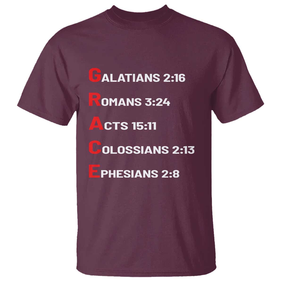 GRACE Christian Scripture Acronym T Shirt Bible Verses Galatians Romans Acts Colossians Ephesians Faith Message Gift
