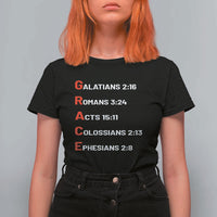 GRACE Christian Scripture Acronym T Shirt For Women Bible Verses Galatians Romans Acts Colossians Ephesians Faith Message Gift