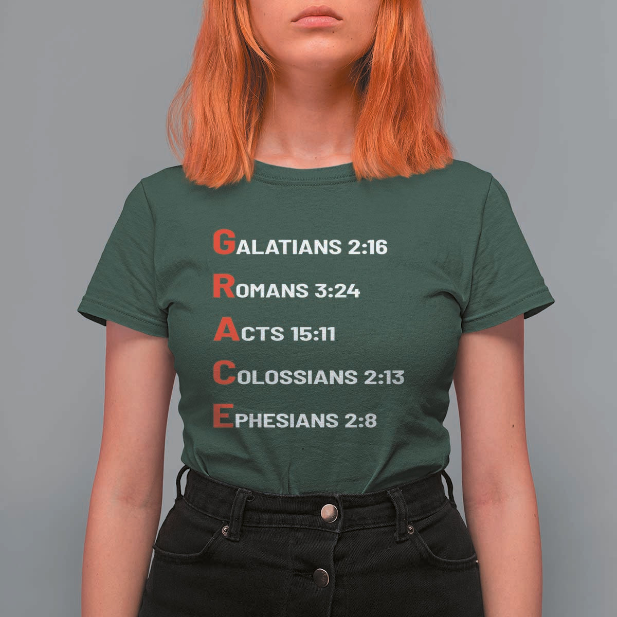 GRACE Christian Scripture Acronym T Shirt For Women Bible Verses Galatians Romans Acts Colossians Ephesians Faith Message Gift