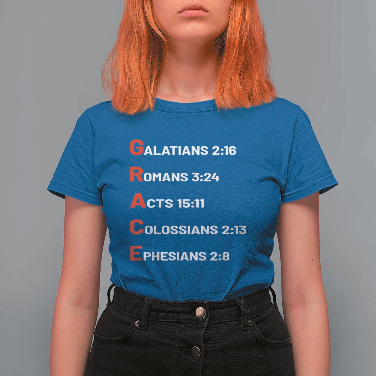 GRACE Christian Scripture Acronym T Shirt For Women Bible Verses Galatians Romans Acts Colossians Ephesians Faith Message Gift