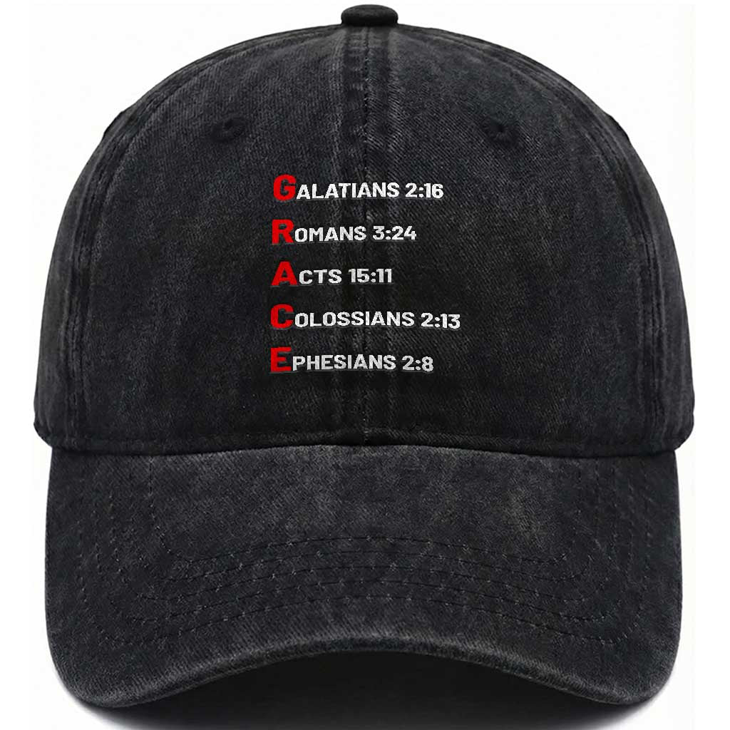 GRACE Christian Scripture Acronym Washed Cotton Baseball Cap Bible Verses Galatians Romans Acts Colossians Ephesians Faith Message Gift