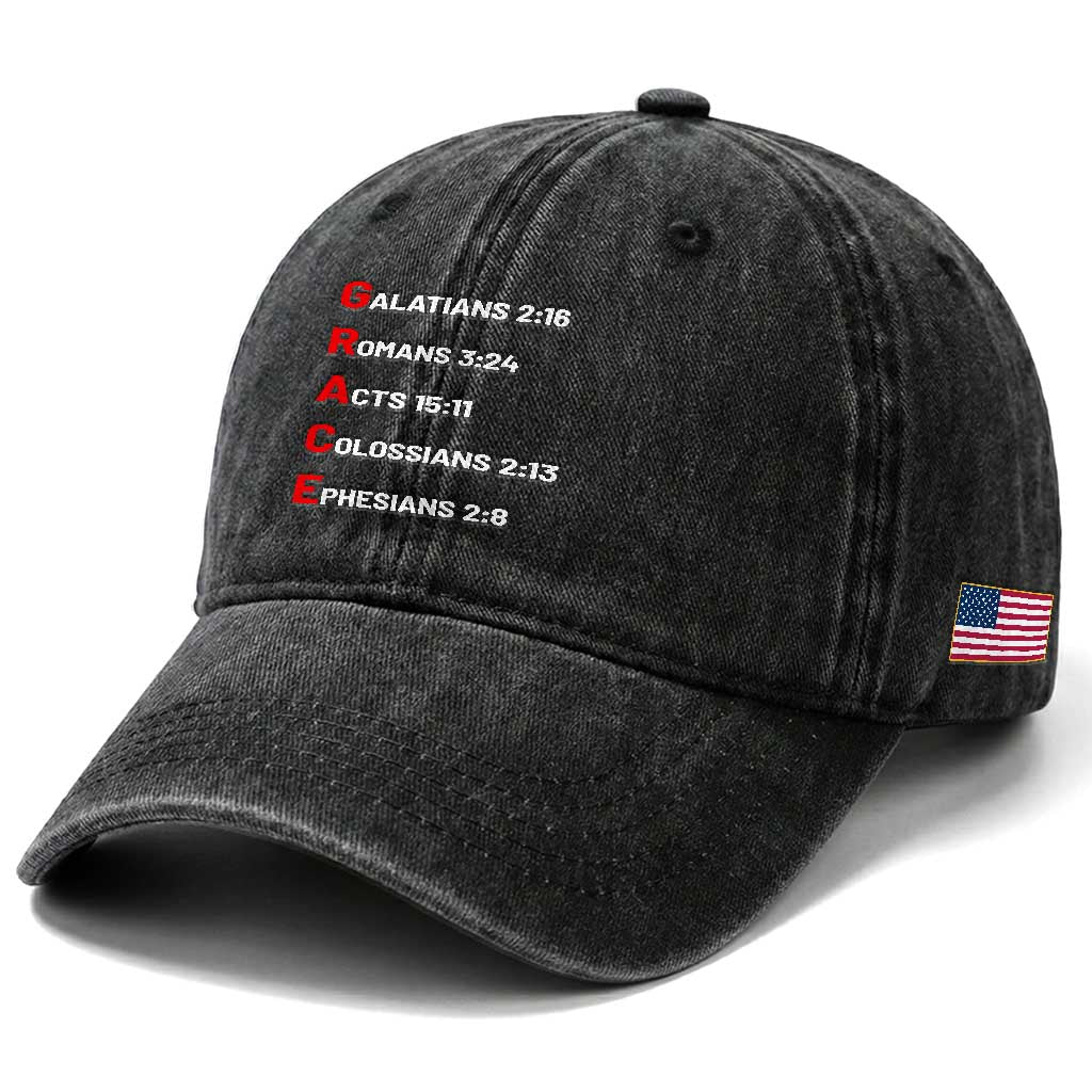 GRACE Christian Scripture Acronym Washed Cotton Baseball Cap Bible Verses Galatians Romans Acts Colossians Ephesians Faith Message Gift