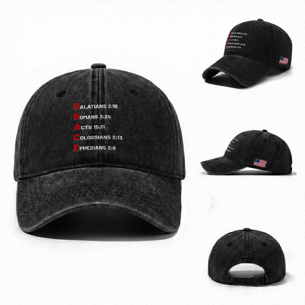 GRACE Christian Scripture Acronym Washed Cotton Baseball Cap Bible Verses Galatians Romans Acts Colossians Ephesians Faith Message Gift