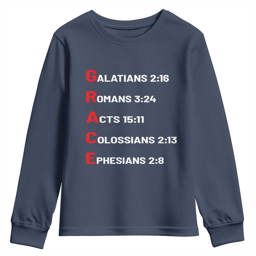 GRACE Christian Scripture Acronym Youth Sweatshirt Bible Verses Galatians Romans Acts Colossians Ephesians Faith Message Gift