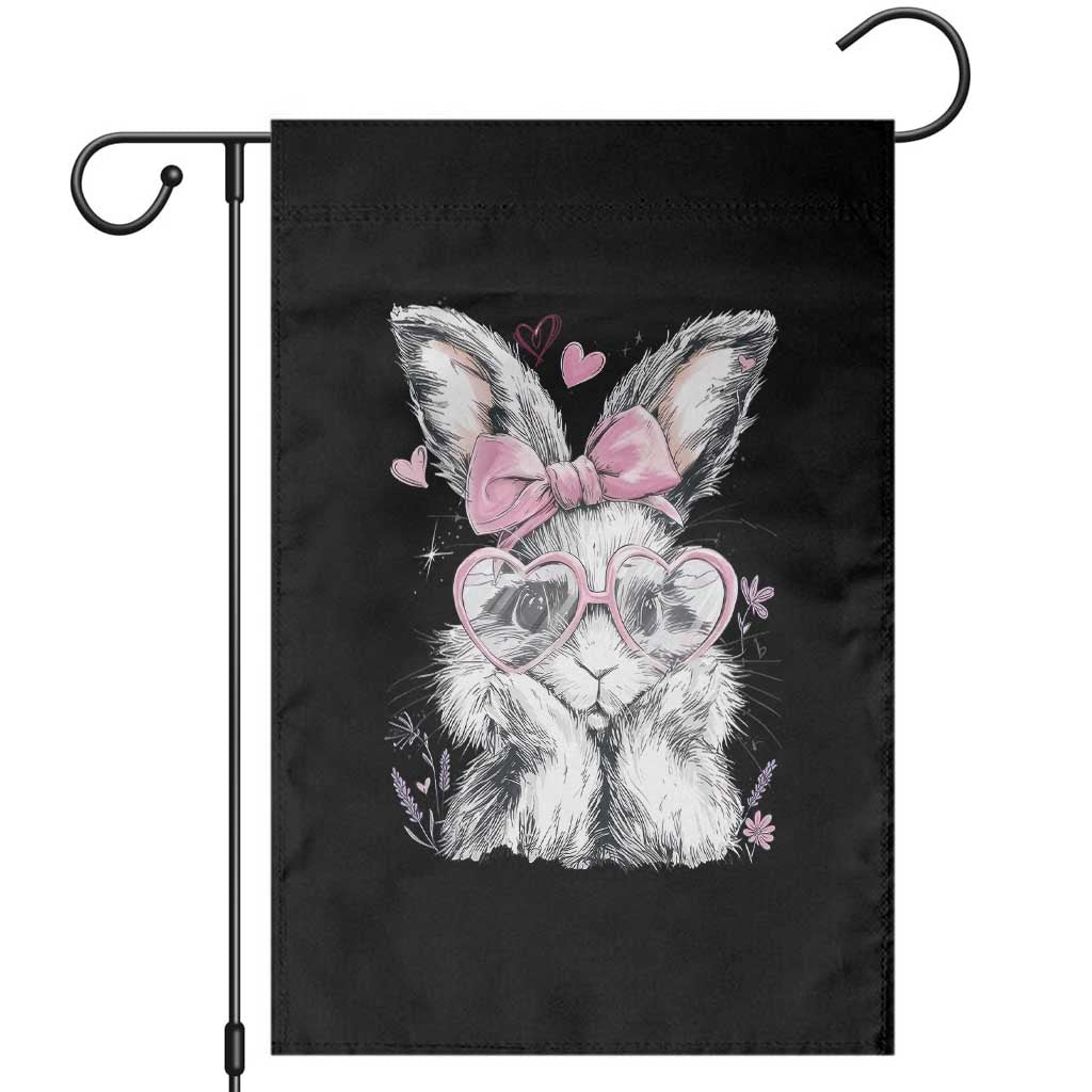 Cute Easter Bunny with Heart Glasses Pink Bow Garden Flag Adorable Rabbit Love Aesthetic Gift