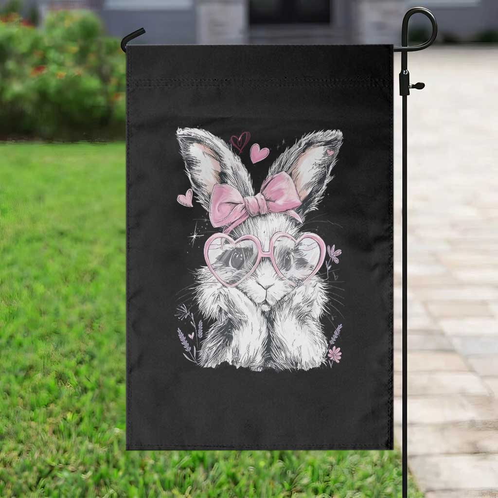 Cute Easter Bunny with Heart Glasses Pink Bow Garden Flag Adorable Rabbit Love Aesthetic Gift