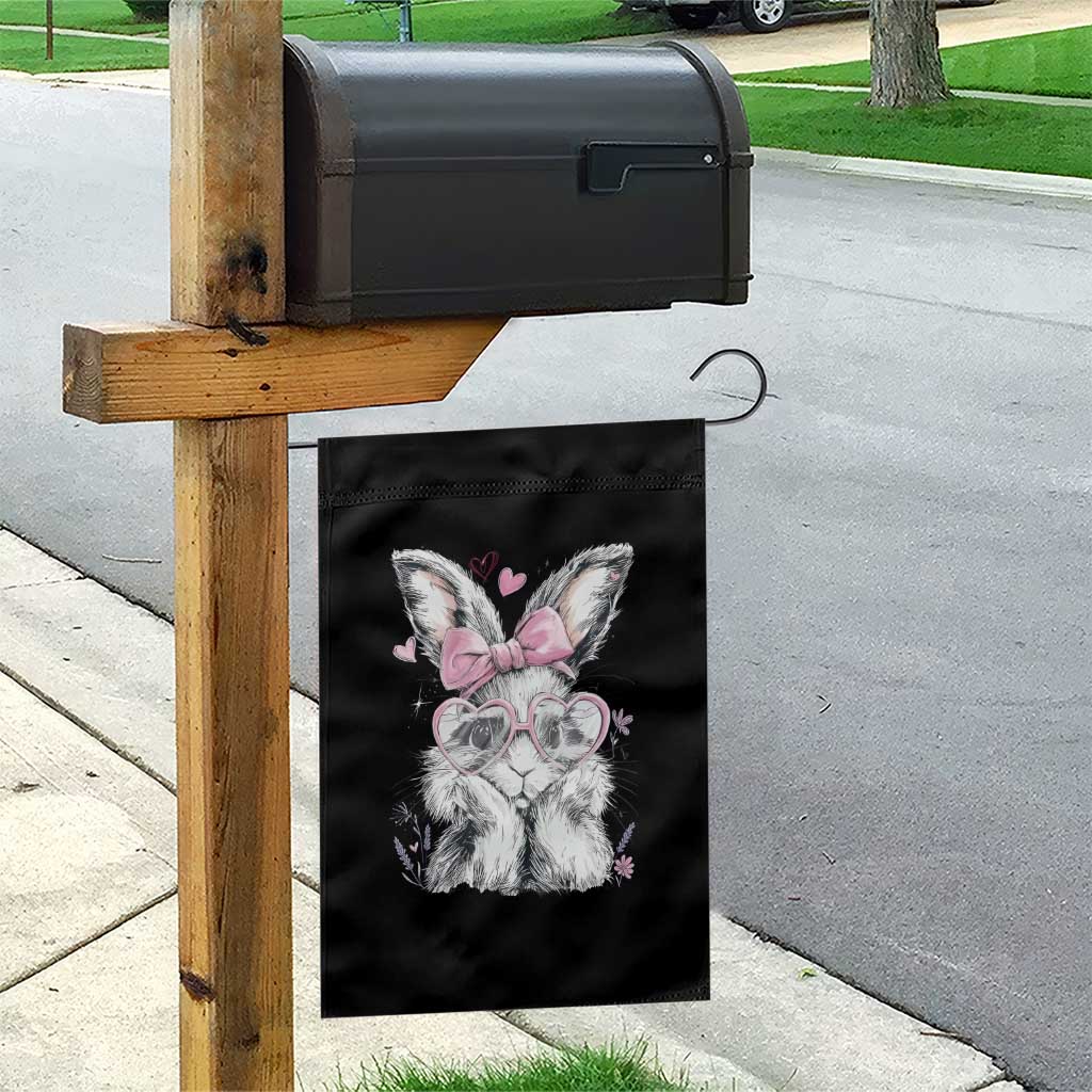 Cute Easter Bunny with Heart Glasses Pink Bow Garden Flag Adorable Rabbit Love Aesthetic Gift