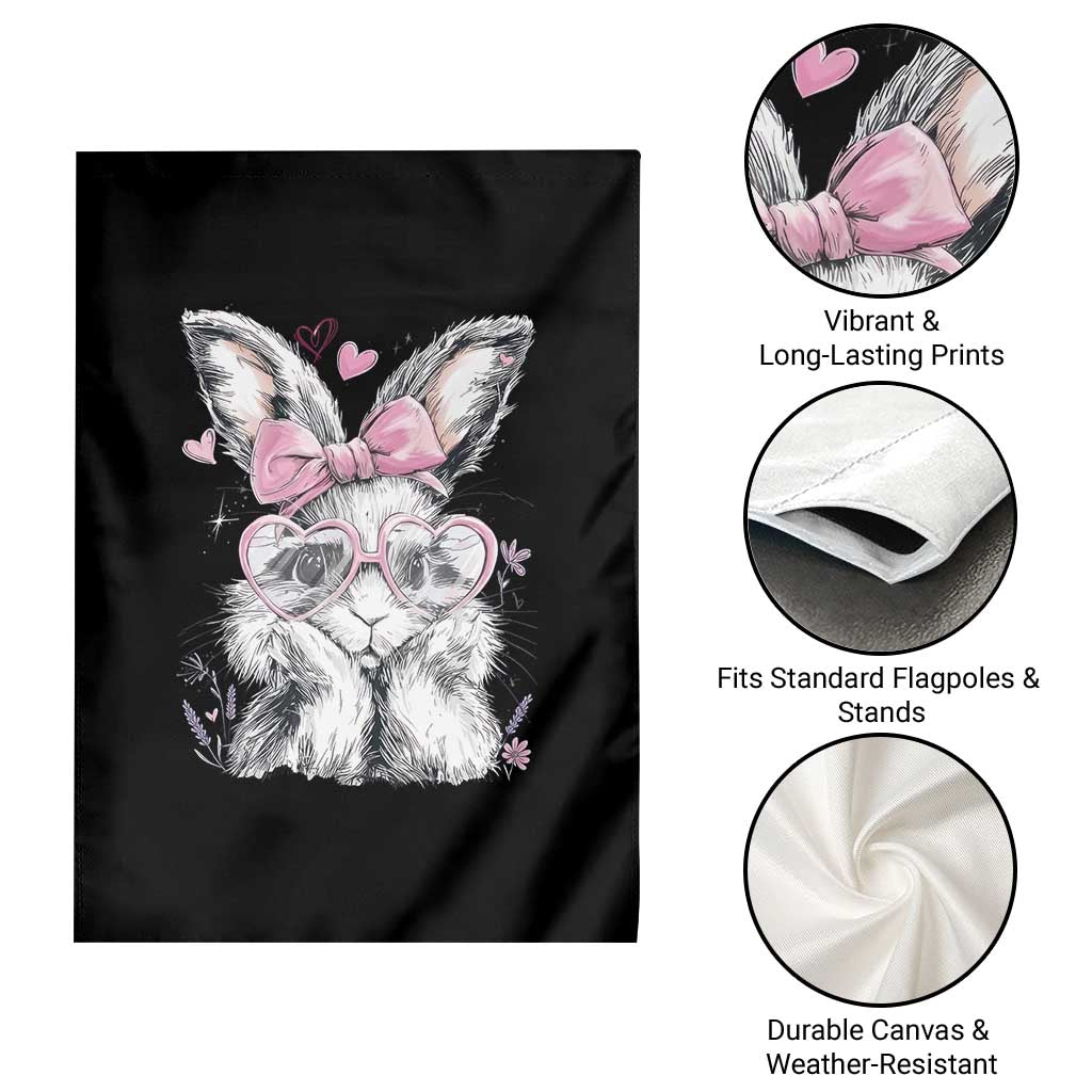 Cute Easter Bunny with Heart Glasses Pink Bow Garden Flag Adorable Rabbit Love Aesthetic Gift