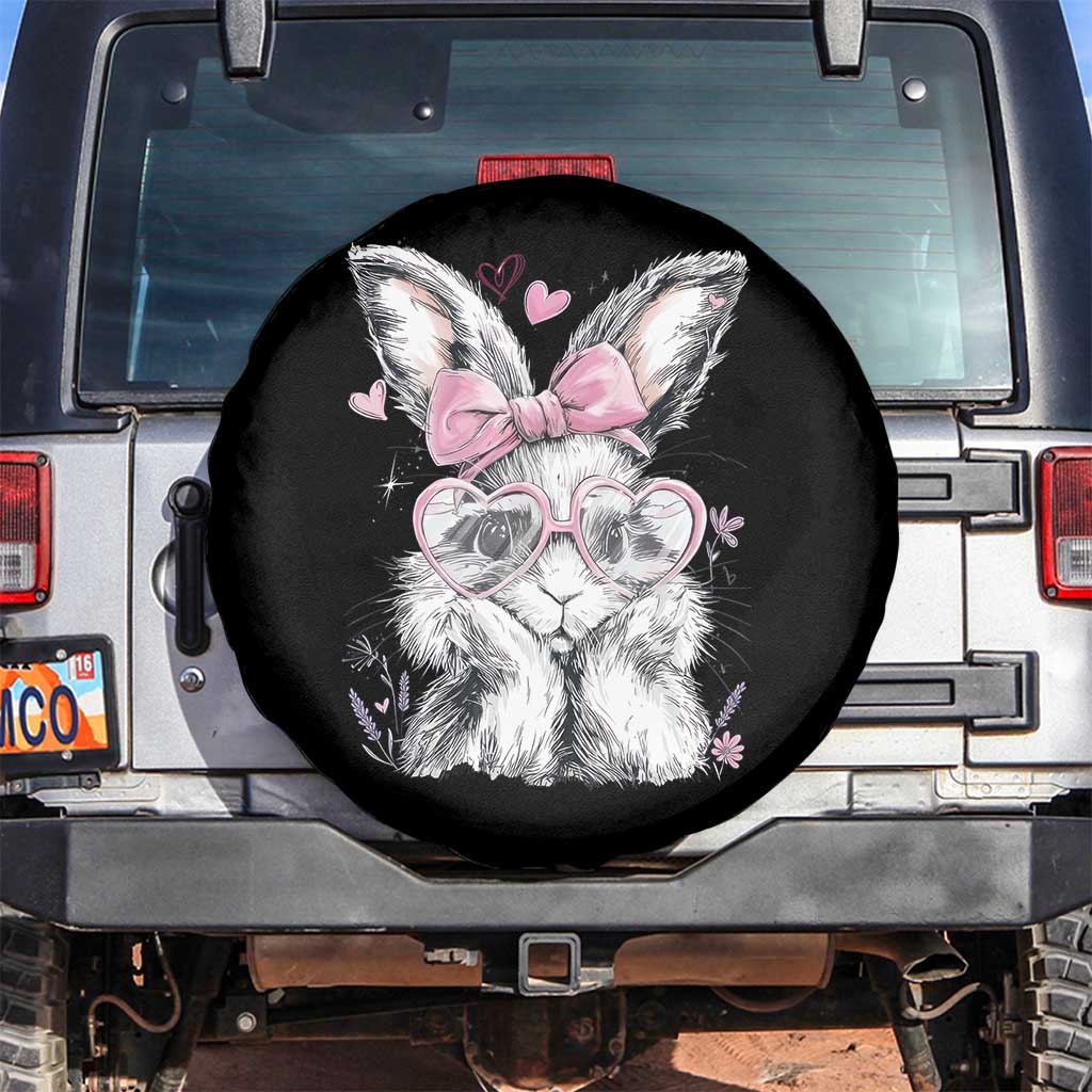 Cute Easter Bunny with Heart Glasses Pink Bow Spare Tire Cover Adorable Rabbit Love Aesthetic Gift