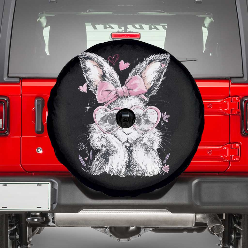 Cute Easter Bunny with Heart Glasses Pink Bow Spare Tire Cover Adorable Rabbit Love Aesthetic Gift