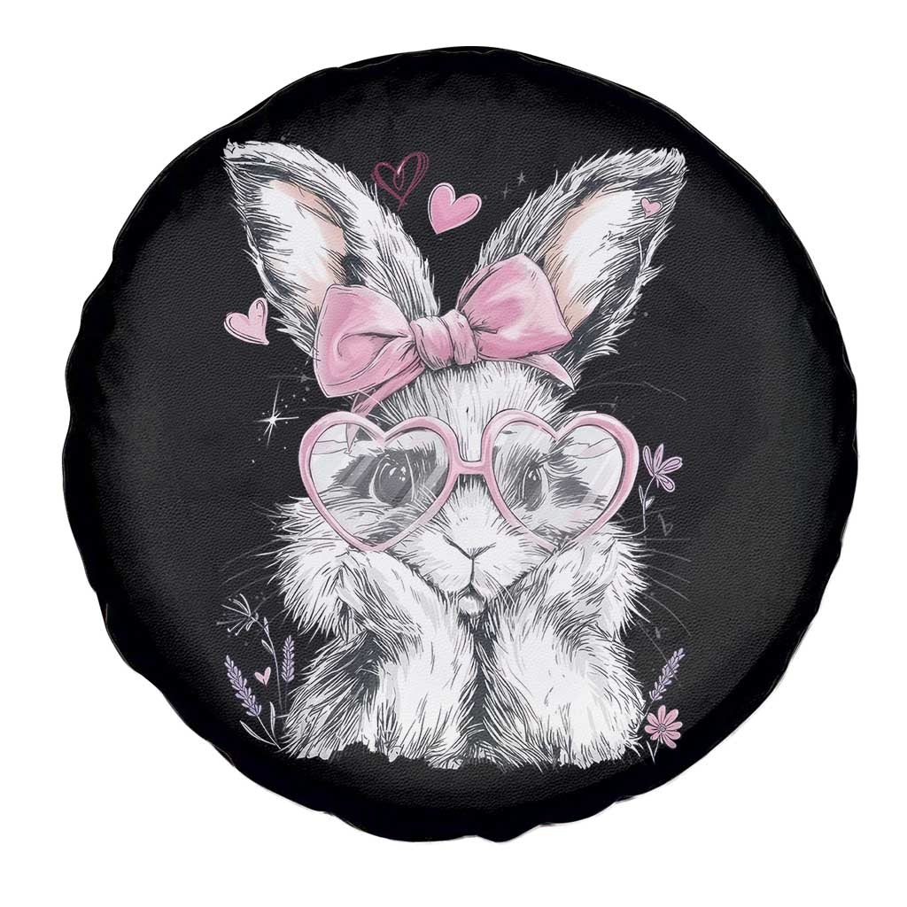 Cute Easter Bunny with Heart Glasses Pink Bow Spare Tire Cover Adorable Rabbit Love Aesthetic Gift
