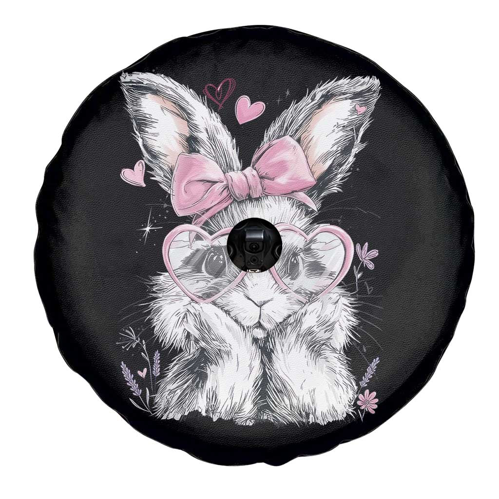 Cute Easter Bunny with Heart Glasses Pink Bow Spare Tire Cover Adorable Rabbit Love Aesthetic Gift
