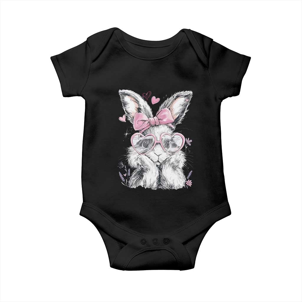 Cute Easter Bunny with Heart Glasses Pink Bow Baby Onesie Adorable Rabbit Love Aesthetic Gift