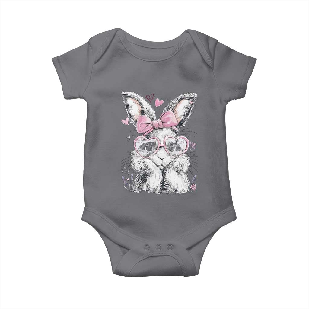 Cute Easter Bunny with Heart Glasses Pink Bow Baby Onesie Adorable Rabbit Love Aesthetic Gift
