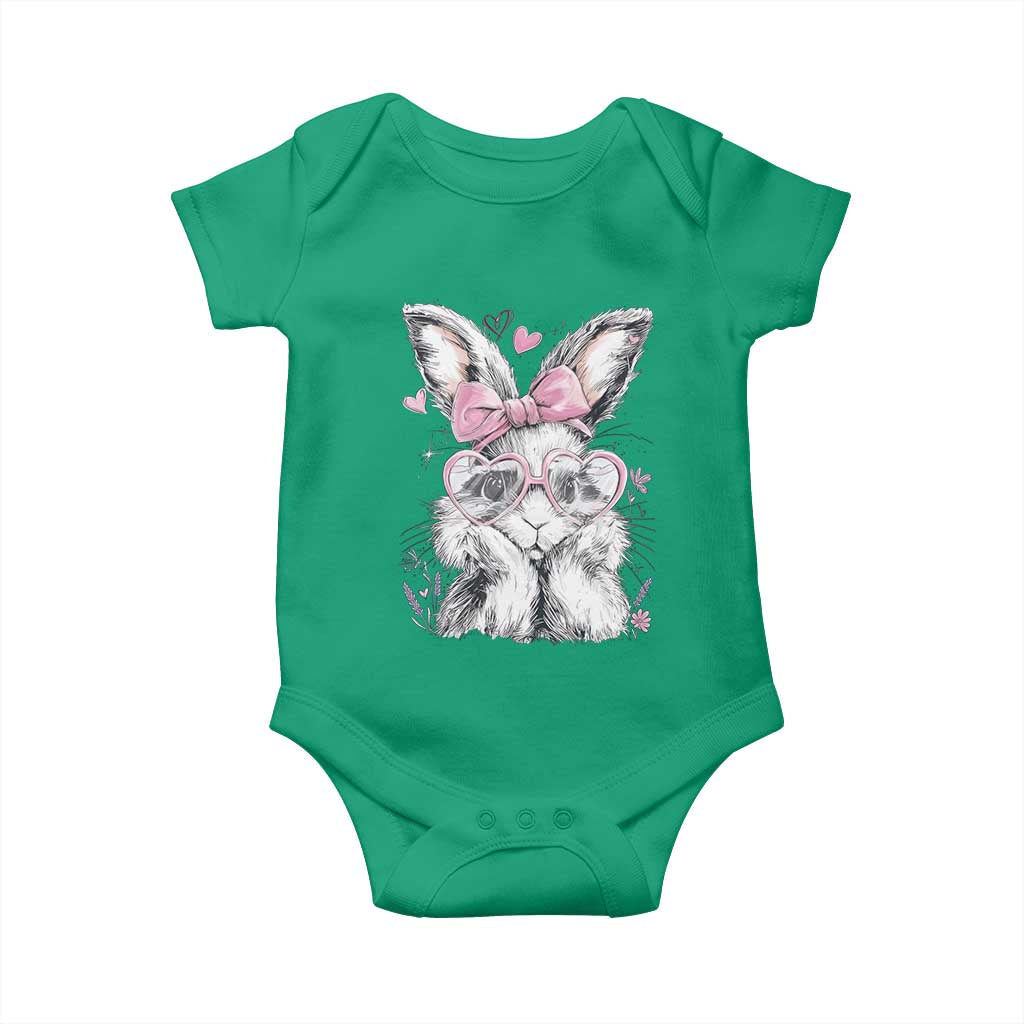 Cute Easter Bunny with Heart Glasses Pink Bow Baby Onesie Adorable Rabbit Love Aesthetic Gift